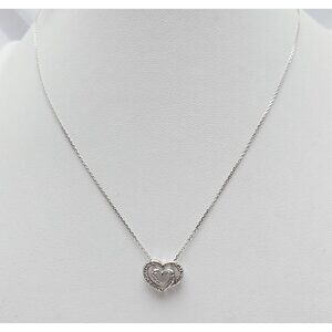 14K White Gold Cable Link Chain Necklace & Diamond Spiral Heart Charm Pendant
